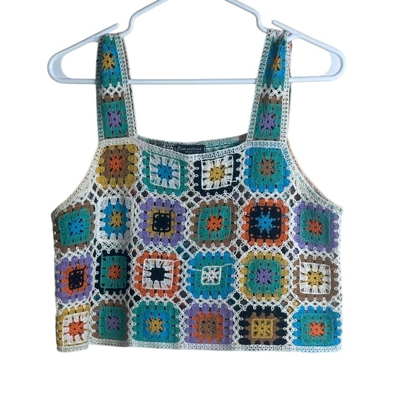 Ciao Milano Tops - Ciao Milano Crochet Granny Square Crop Top Boho Festival Concert Summer Vibrant